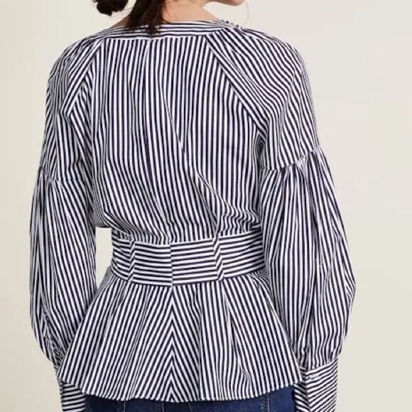 Parker Elena Pinstripe Blouse with Long  Sleeve & Corset Lacing. Size Medium. - Picture 2 of 9